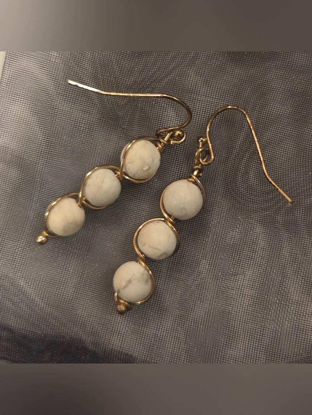 Gold Tone Howlite Drop Earrings